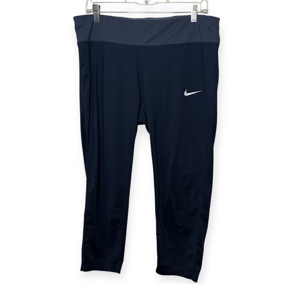 Nike Power Essential Capri Leggings Plus Size 1X Navy Blue Two Tone Waistband - Picture 2 of 8